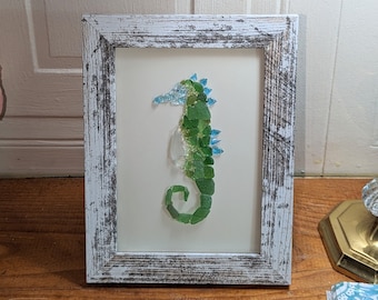 Sea Glass Seahorse Art, Coastal Decor, 5x7 Framed Ocean Art