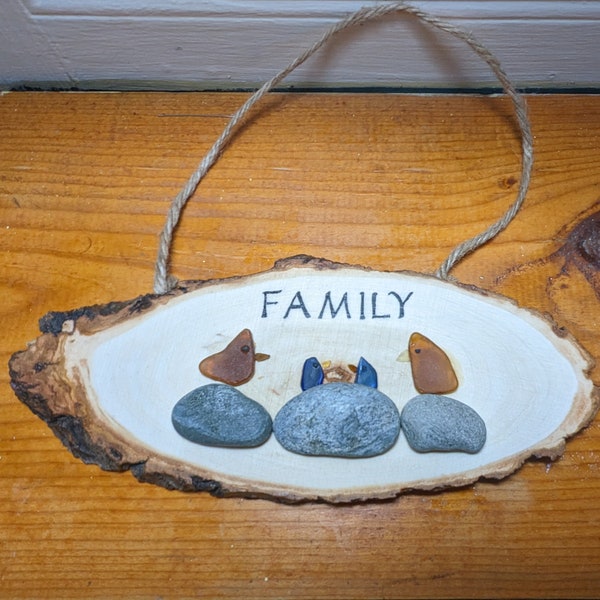Sea Glass Art, Pebble Art, Handmade Wooden Sign, Beach Art, Seaglass Picture, Family