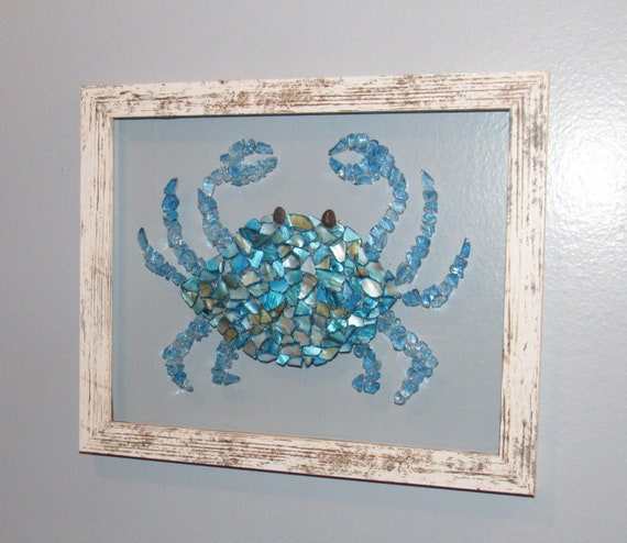 Crushed Glass Blue Crab Wall Art, Coastal Decor (8x10)