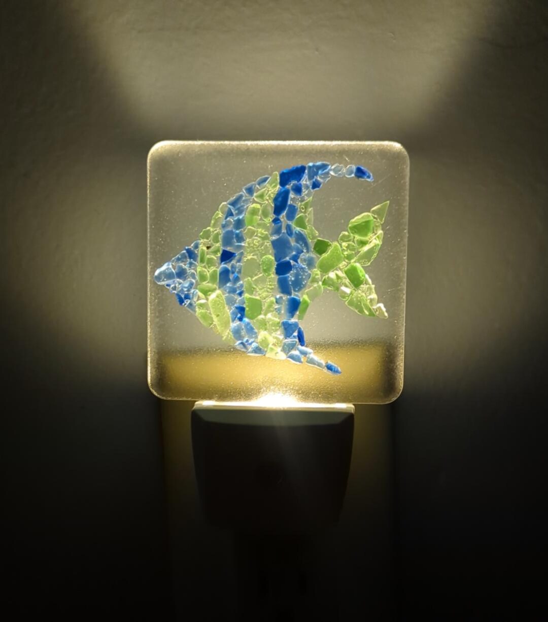Sea Glass Art, Fish Nightlight, Sea Glass Nightlight, LED, Automatic ...