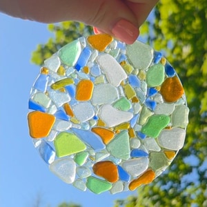 Sea Glass Art, Different Colors of Sea Glass, 4&quot; Window Hanging, Beach Glass Suncatcher, Beach lover, Coastal Decor