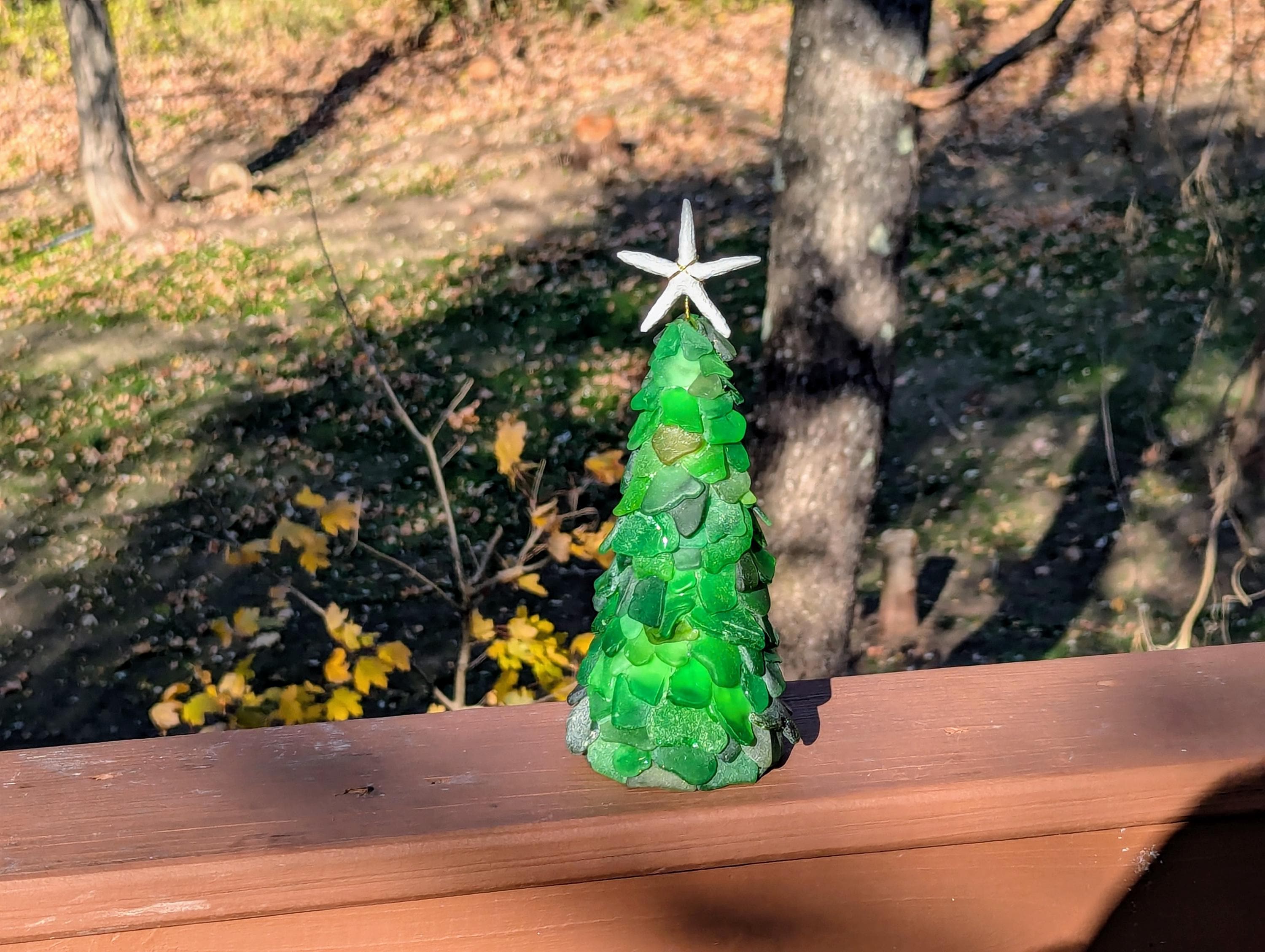 シーグラスツリー、7インチツリー、手作りシーグラスツリー、ライト