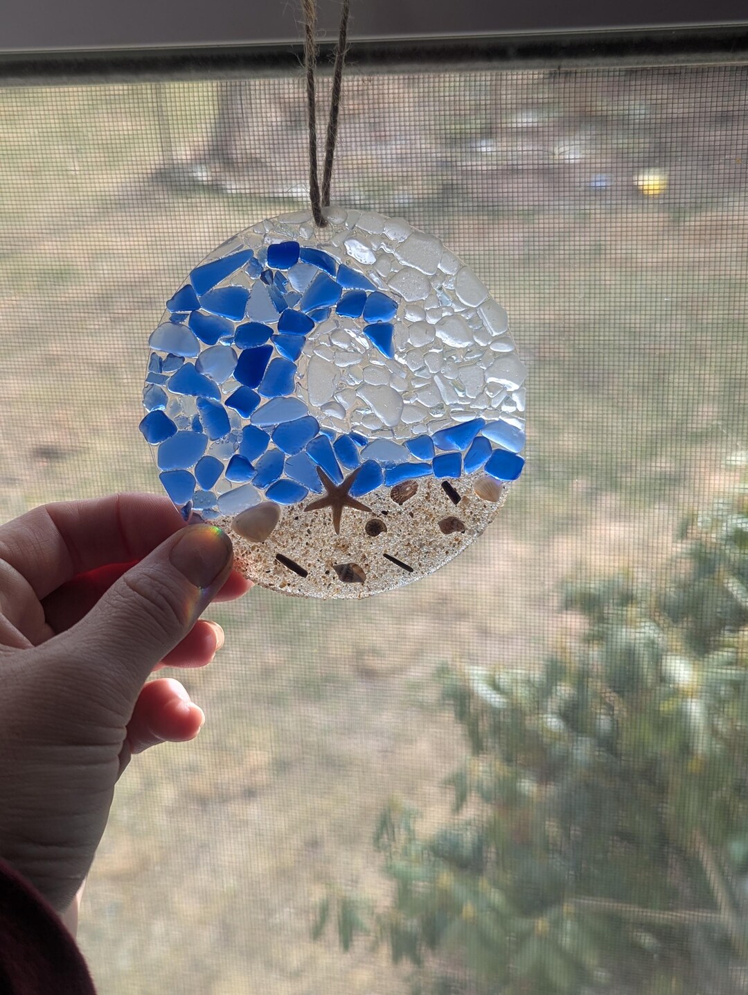 Sea Glass Art Suncatcher, 4" Window Hanging, Beach Wave, Beach Lover ...