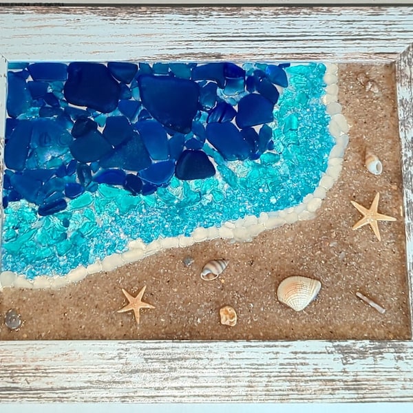 Beach Scene, Sea Glass Art, Your Own Piece of the Beach, Handmade Wall Art, 5x7, Beach House Decor, Mothers Day, Fathers Day, Gift