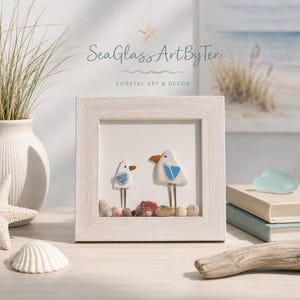 Sea Gulls, Sea Pottery Sea Gulls Shells and Beach Pebbles, Coastal Decor, 5x5"