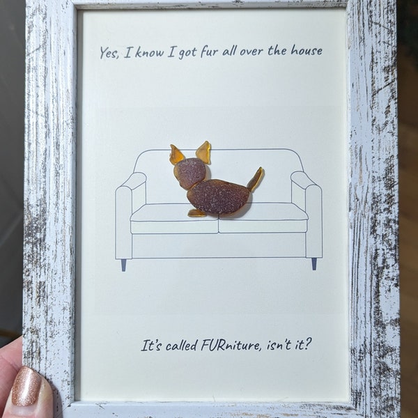 Sea Glass Art, Funny Cat Quote, Wall Art, Framed Art, Handmade, Ocean Wall Art, Beach Art, Cat Lover Gift, Cat Owner, custom couch color