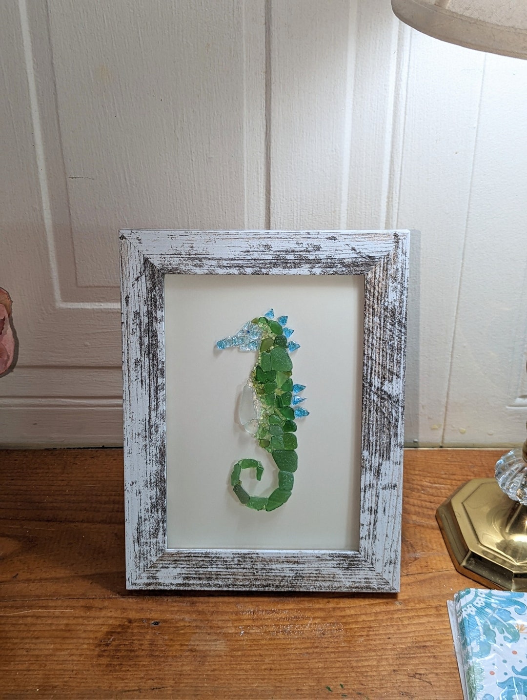 Sea Glass Art, Sea Horse, Wall Art, Seaglass Art Framed, Handmade