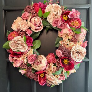 Mauve Burgundy and Pink Floral Everyday Fall Compact Grapevine Wreath
