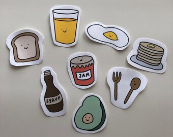 Breakfast Bunch Stickers/Avocado/Toast/Pancakes/Egg/Orange Juice/Syrup/Jam/Fork and Spoon/Kawaii/Cute/Journaling/Scrapbooking/BUJO