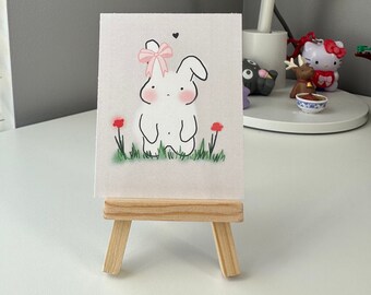 Cute Bunny/ Coquette/ Post Card/ Print/ Handmade / Bow/ Kawaii