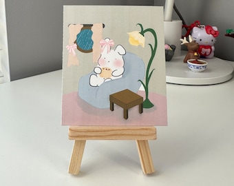 Cute Coquette Bunny/ Chill Bunny/ handmade/print/ postcard/kawaii