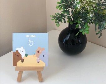 Beary Good Series/ Boba Bears/ Cute Bear Print/ Birthday/ Celebration/Bear/Kawaii/Print/Postcard