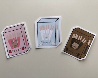 Pocky Stickers/ Strawberry/ Vanilla/ Chocolate/ Snacks/ Asian/ Journaling/ Kawaii/ Cute Stickers/ Planner Stickers/