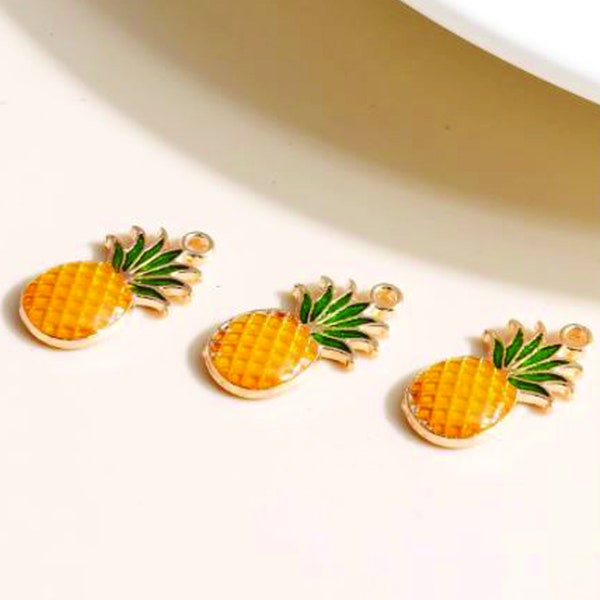 Breloque émaillée "Ananas" pour création de bijoux ou bricolage