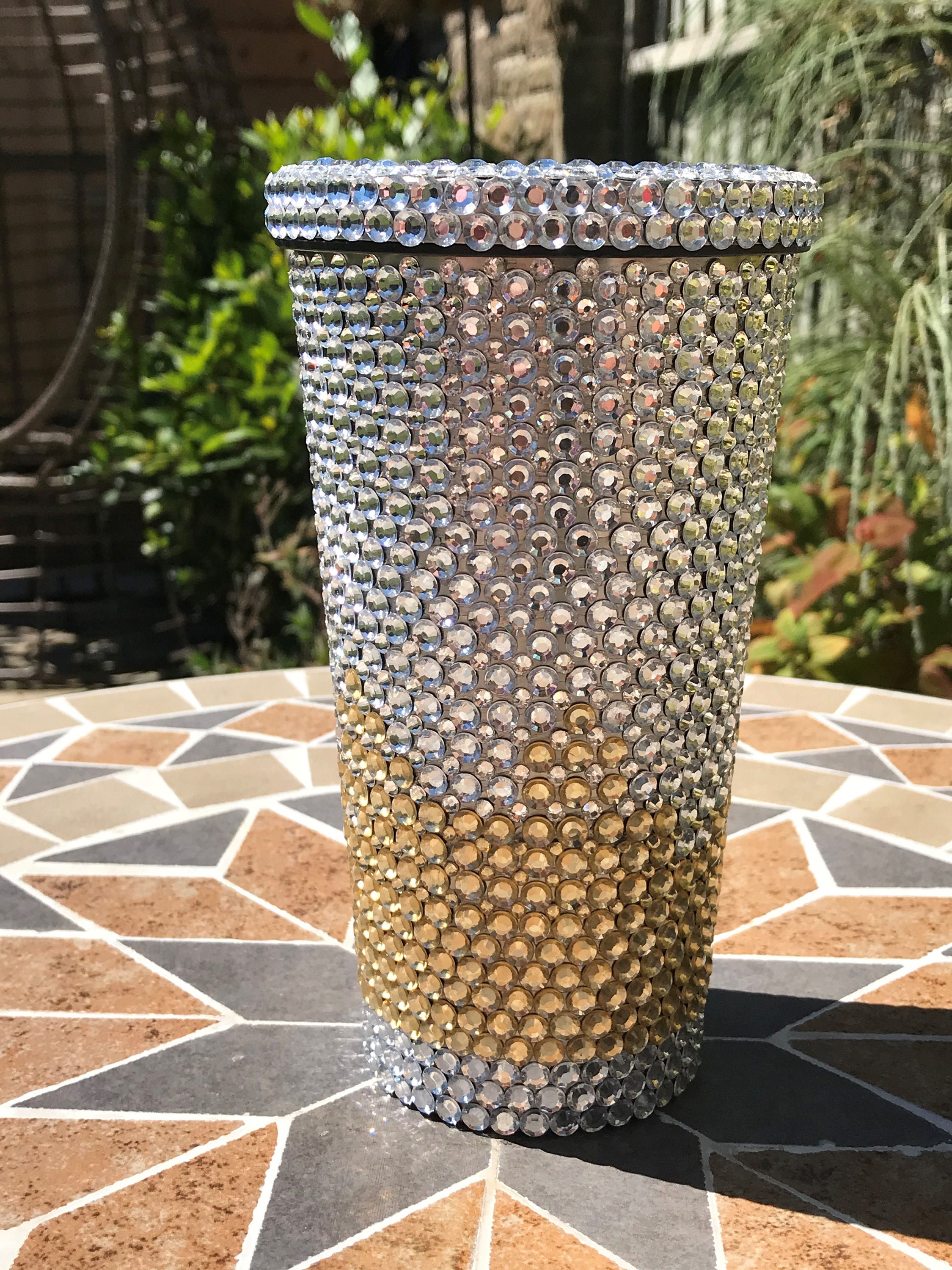 500ml Silver and Gold Bling Cup With Straw Etsy UK