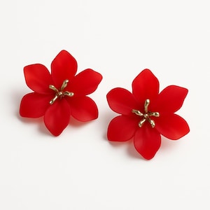 Red Flower Earrings | Handmade Resin Jewelry | Elegant and Romantic Accessory