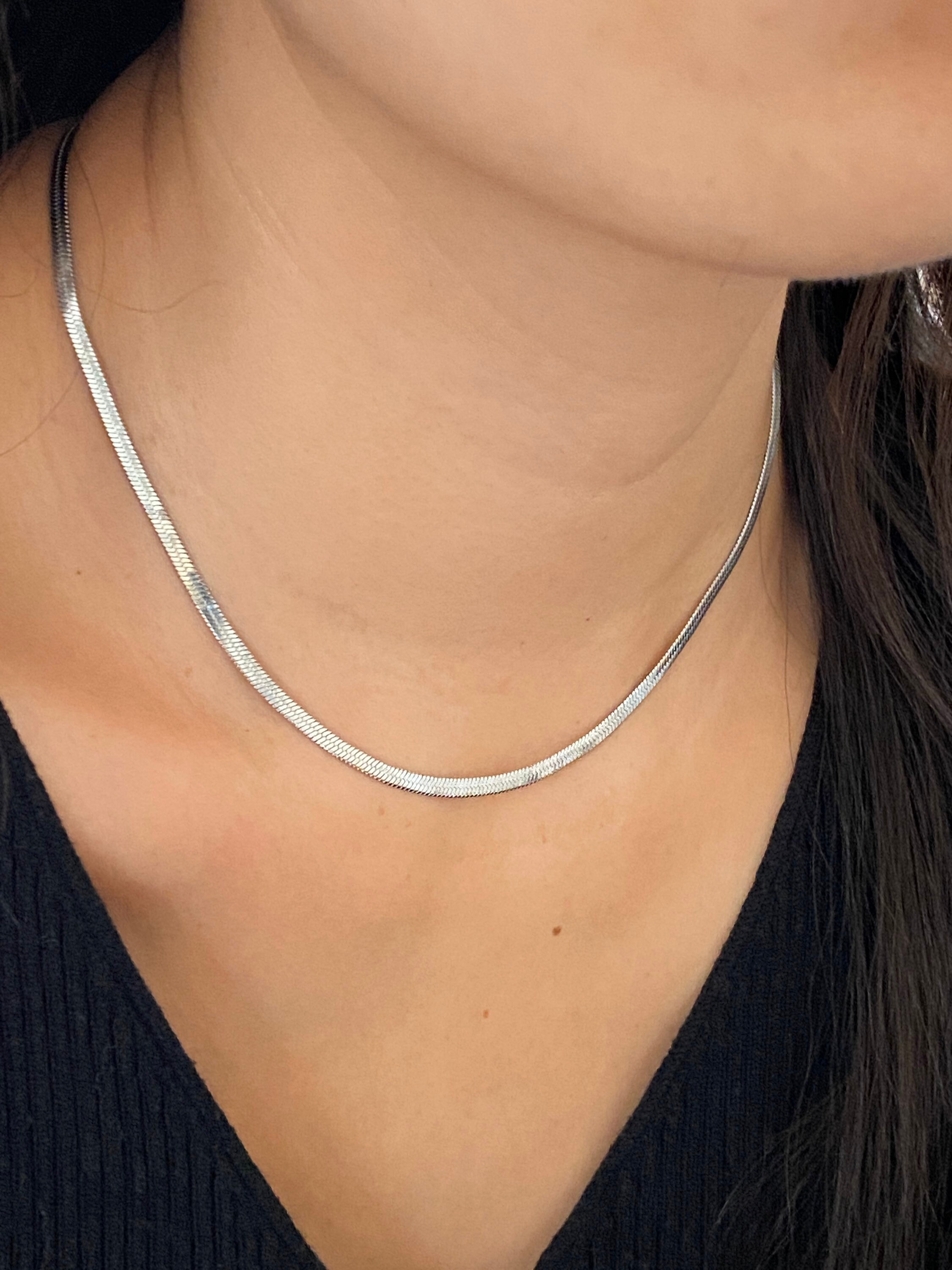 3MM 14K White Gold Herringbone Necklacesilver Herringbone Etsy