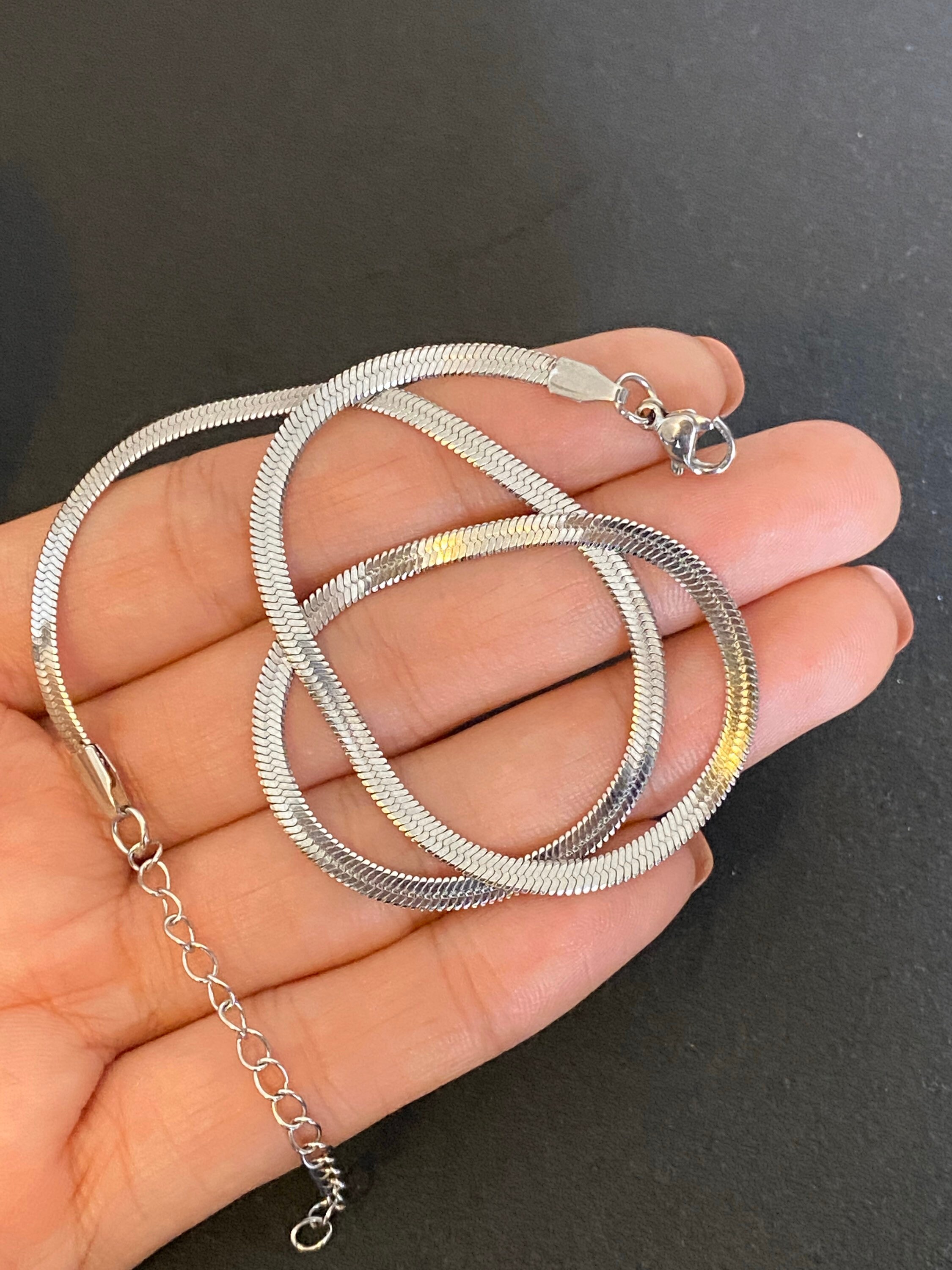 3MM 14K White Gold Herringbone Necklacesilver Herringbone Etsy