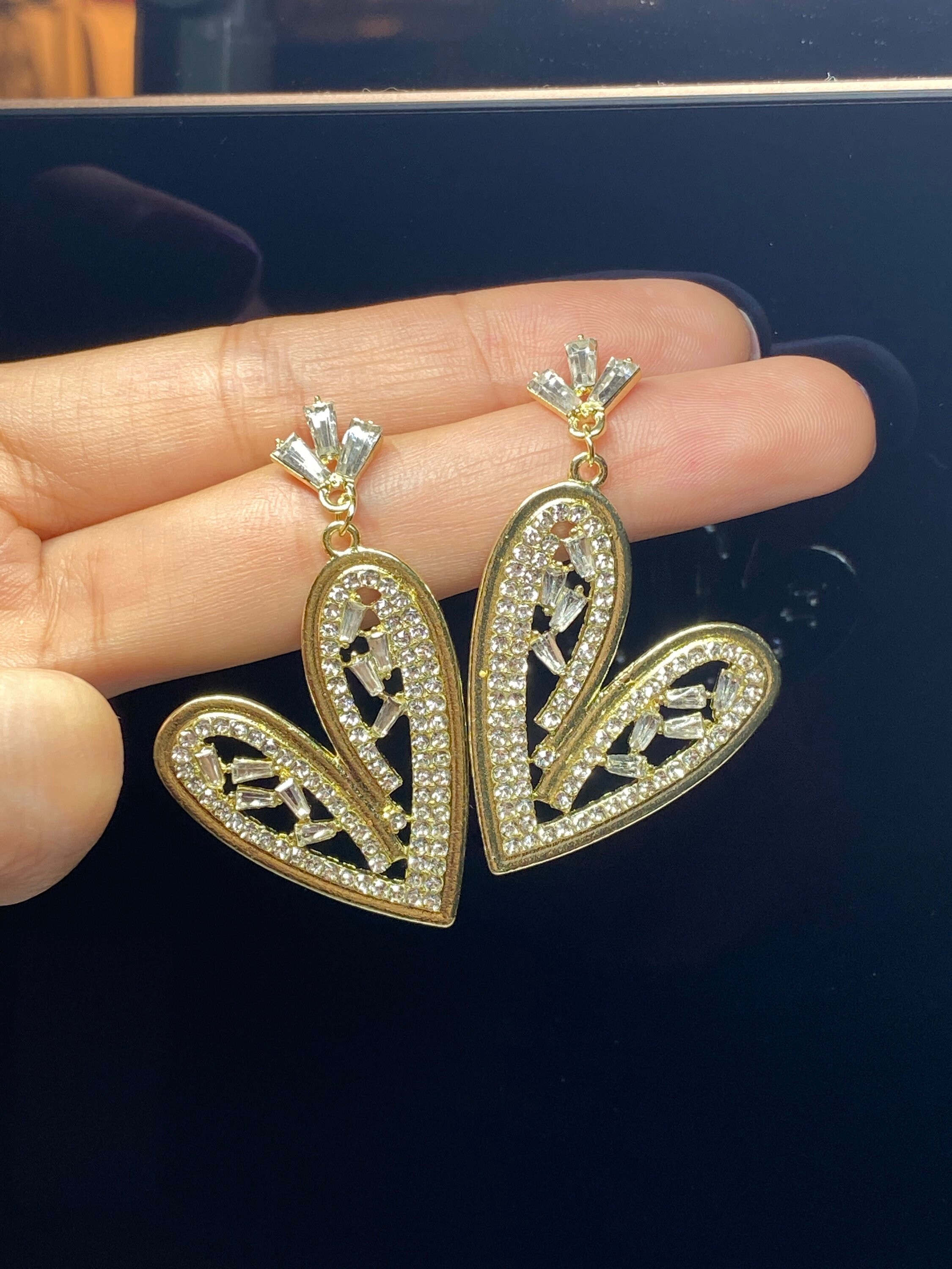 HCBYJ earring CZ Women Love Golden Pink Heart Earrings Jewelry