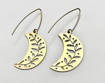 Brass Half Moon Leaf earrings