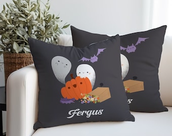 Personalized Halloween Pumpkin Ghost Throw Pillowcase with Name,Halloween Decor,20x20 18x218 Pillowcases,Moving Gift,Halloween Gift for Her