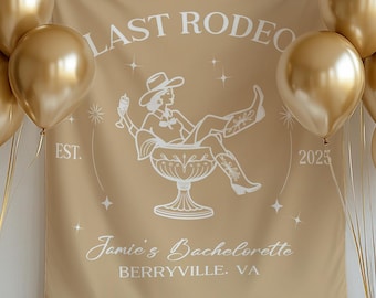 Banner "Último Rodeio", Tapeçaria para Despedida de Solteira com Tema Cowgirl em Nashville, Lembrancinhas Personalizadas para Despedida de Solteira com Tema Western, Cenário para Despedida de Solteira em Nashville