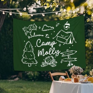 Personalized Camp Bachelorette Tapestry, Custom Camp Bach Banner, Camp Bach Sign, Lake Bach Camp Birthday Party Welcome Sign, Camping Banner