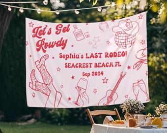 Bachelorette Party Tapestry, Let&#39;s Get Rowdy Party Banner, Custom Disco Bachelorette Backdrop, Last Rodeo Party Weekend Backdrop for Photo