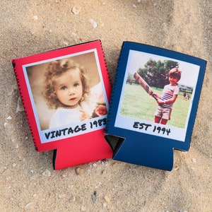 Custom Photo & Year Birthday Can Coolers, Insulated Can Cooler, Funny Birthday Favors, 30th 40th 50th Birthday, Drink Sleeves for a Fiesta