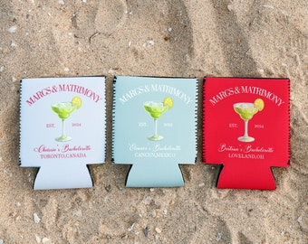 Custom Margs and Matrimony Bachelorette Party Can Coolers, Personalized Bridal Drink Sleeves for a Fiesta, Fun Stylish Can Cooler Cup Sleeve