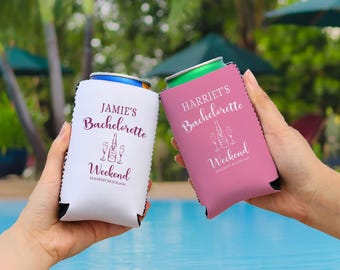 Bachelorette Weekend Can Cooler, Custom Beach Bach Can Coolers, Coastal Bachelorette Party Favors, Girls Weekend Drink Holder, Drink Sleeves