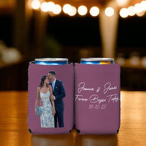 Benutzerdefinierte Foto Hochzeit Dosenkühler, Hochzeit Stubby Halter, Getränke Isolatoren, Bier Huggers, Party Decor Drink Sleeves Bier gemütliche Hochzeit Gunst