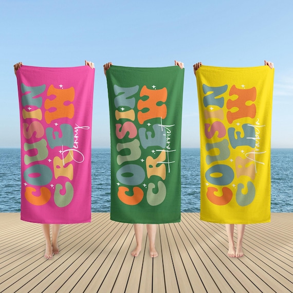 Custom Cousin Crew Beach Towel, Name Pool Towel For Kids/Adult, Matching Cousin Trip Gift, Family Reunion Beach Towel, Vacation Towel Gift