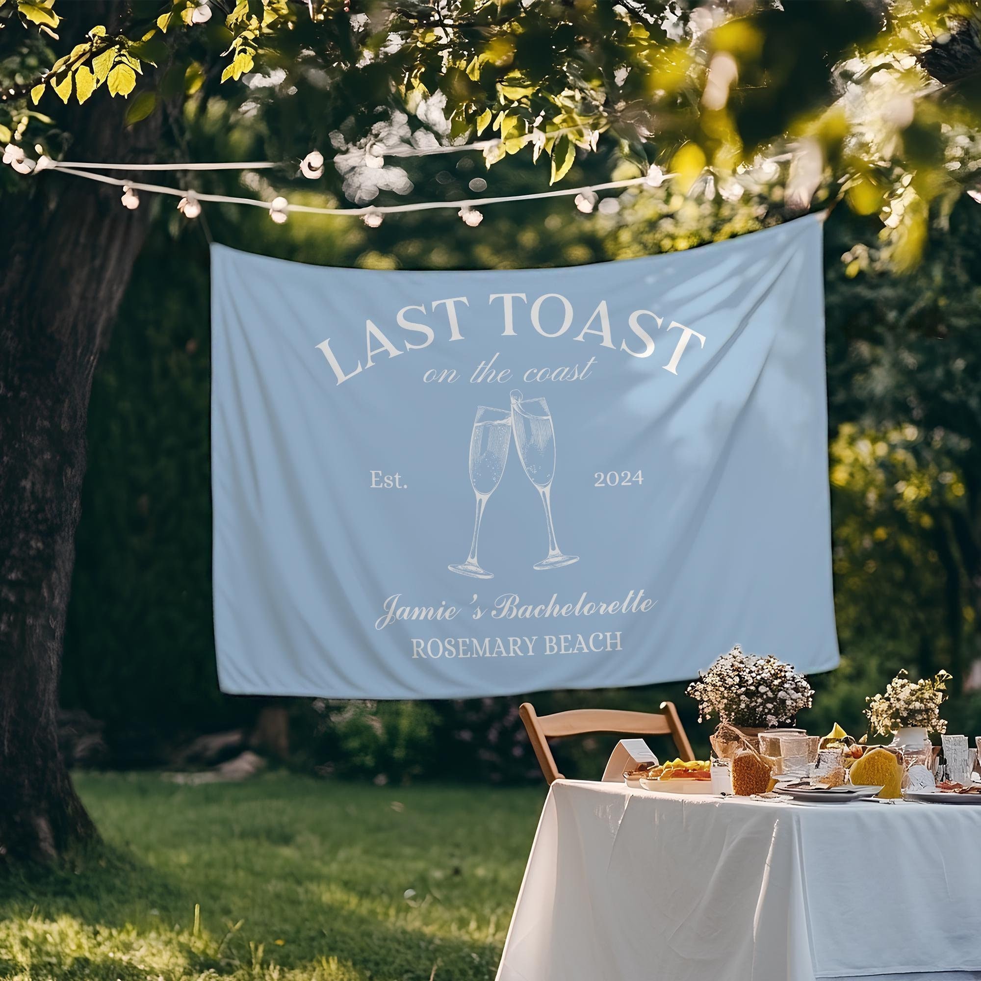 Custom Beach Bachelorette Tapestry, Beach Bach Banner, Coastal Bachelorette Party Decor, Toast on the Coast Party Banner Last Toast Backdrop