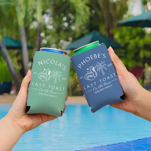 Last Toast On The Coast Can Sleeves, Beach Bachelorette Can Cooler, Bach Club Can Holder, Coastal Bachelorette Party Favors, Drink Sleeves