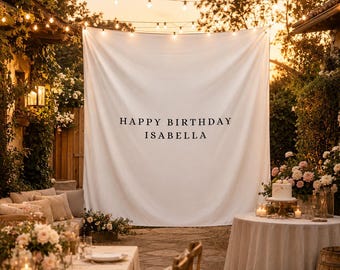 Custom Happy Birthday Backdrop, Personalised Birthday Name Flag, Birthday Banner, Fabric Sign, Birthday Tapestry, Birthday Boho Wall Deco