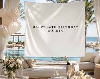 Personalised Birthday Name Backdrop, Custom Birthday Banner, Birthday Sign, Happy Birthday Flag, Birthday Tapestry, Birthday Boho Wall Art