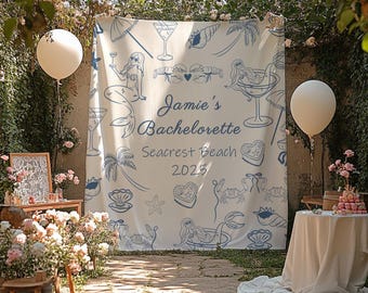 Banner de despedida de soltera en la playa, tapiz personalizado, decoraciones para despedidas de soltera, The Bach Club