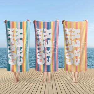 Personalized Cousin Crew Beach Towel, Name Beach Towel For Kids/Adult, Matching Cousin Trip Gift, Family Reunion Beach Towel, Vacation Gift
