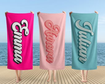 Toallas de playa personalizadas con nombre, toallas de baño estilo retro, toallas de piscina personalizadas para niños/adultos, recuerdo para despedida de soltera, regalos para fiestas, viaje de chicas