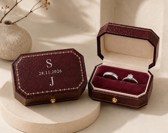 Gepersonaliseerde ringdoos in vintage stijl, ringhouder voor bruiloften met gravure, dubbele ringdoos, cadeau voor de ringdrager, aandenken voor het paar, cadeau voor haar