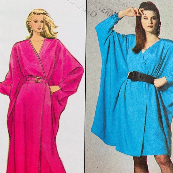 Vintage 1988 Uncut Style Sewing Pattern 1383 All Sizes 6-24 "Bruce Oldfield" Designer Pullover Dress in Two Lengths with Mock Front Wrap