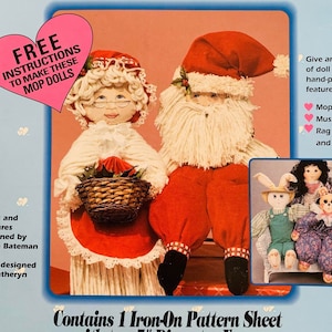 Vintage 1990 Plaid Dolly Doll 2 Full Color Iron On Mr. & Mrs. Santa Claus 5&quot; Diameter Doll Faces and Features for Mop Doll Christmas Gift