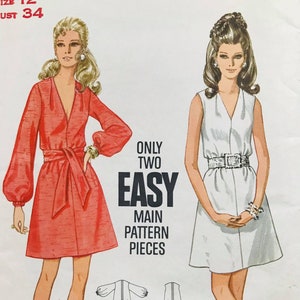 Vintage Butterick 1970&#39;s Sewing Pattern 5578 Women&#39;s Size 12 Easy Retro Loose-Fitting A-line Dress