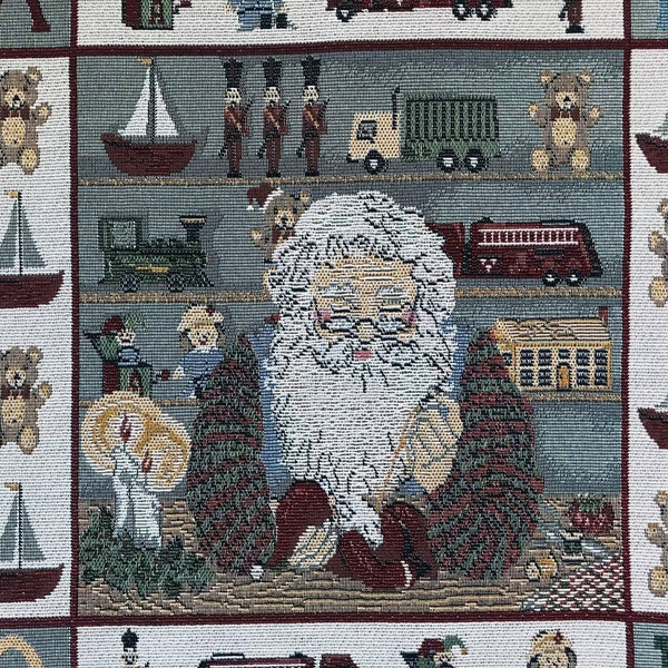 Vintage Christmas Santa Claus Toy Shop Holiday Home Decorative Pillow Wall Hanging Craft Quilting 18" X 18" Fabric Panel
