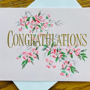 Vintage Mid Century A Sunshine Card Friend/Family Congratulations Birthday Card Pink Floral w/Gold Metallic Graphics 4&quot; X 5.5&quot; Unused