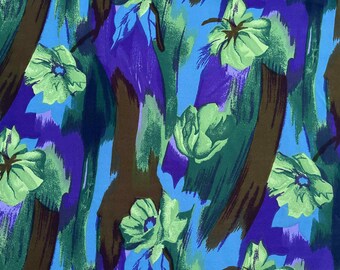 6 Yards Vintage Polyester Floral Purple Blue Green Brown Fabric 44" Width