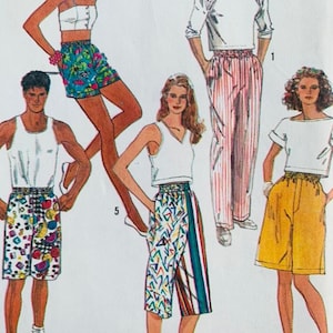 Vintage 1989 Uncut Simplicity Sewing Pattern 9063 Women&#39;s XL &quot;Surf Club&quot; Unisex Men&#39;s and Women&#39;s Bermuda Capri Shorts & Pants