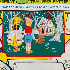 Vintage Vogart New Fashion Repeat Transfer Patterns for Embroidery Story Motifs from &quot;Hansel & Gretel&quot; Pillow Case Linens Kitchen Towels