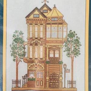 Kit de punto de cruz de casa victoriana vintage de 1973, Sunset Needlework (28 x 35 cm)
